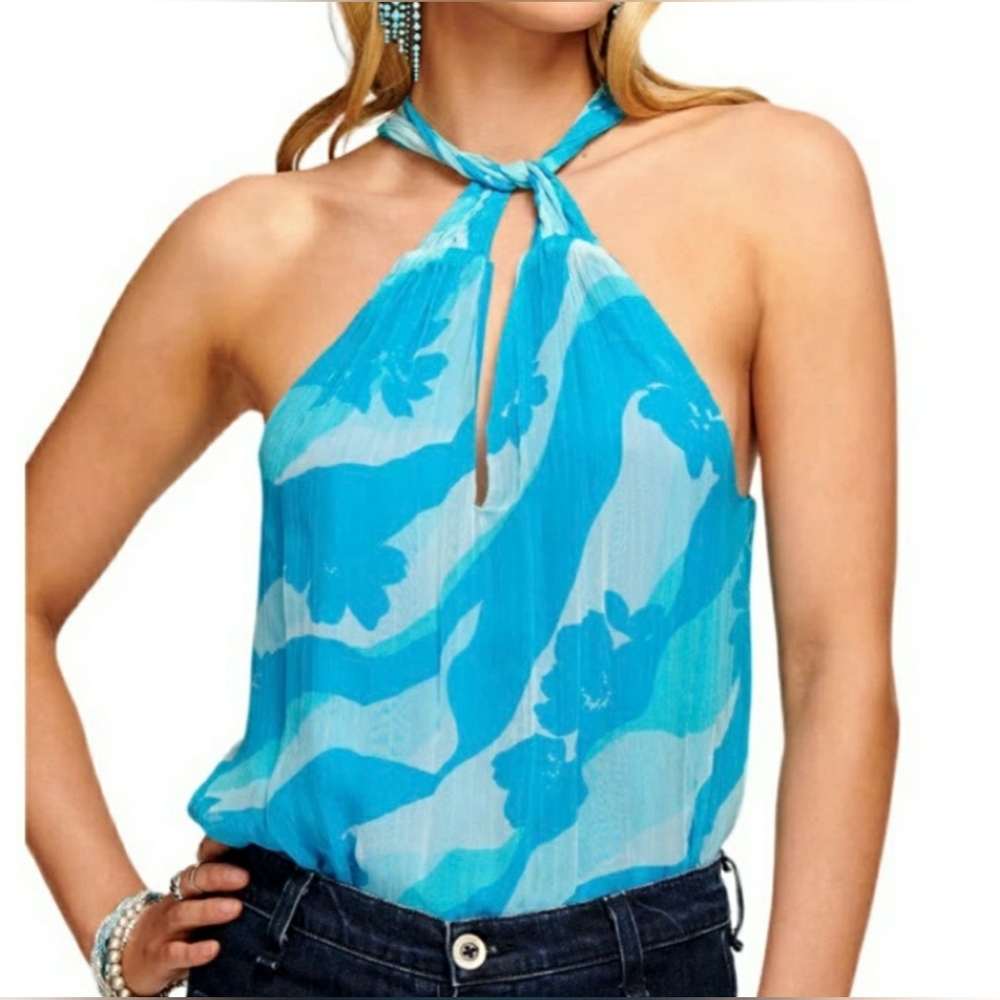 RAMY BROOK BLUE SKYLAR HALTER TOP NWT SIZE L